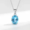 Pendant Necklaces Luxury S925 Sterling Silver 7*9mm Blue Zircon Pendant Necklace for Women Artificial Topaz Fine Jewelry Anniversary Gift for Wife G230202