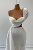2023 Designer Mermaid Wedding Dresses Bridal Gown Crystals Peals Beaded Straps Satin One Shoulder Ruffles Custom Made Vestidos De Novia Plus Size