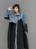 Femmes Trench Coats 2023 Printemps Denim Épissé Long Cardigan Femmes Plus La Taille Lâche Plissé Manteau Street Wear Outfit Robes