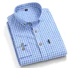 Mens Casual Shirts Quality Plaid för män långärmad 100% bomullsklänning Regular Fit Checkered Shirt Mjuk bekväm hane 230202
