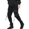 Calça masculina Cargo Streetwear Black Zipper Ribbons harém casual masculino masculino comprimento do tornozelo calças de moletom 3xl Hip Hop 230202