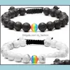 Beaded Strands Rainbow Pride Couple Bracelet Beaded Jewelry White Howlite Black Lava Rock Beads Oil Diffuser Bracelets For Men Wome Otw6N