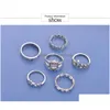 Band Rings Fashion Jewelry Ancient Sier Knuckle Ring Set Owl Crown Love Heart Midi 6Pcs/Set Drop Delivery Dhweh