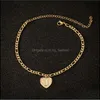 Cavigliera con lettera iniziale Az in oro vintage per donna Braccialetti con gamba con alfabeto in acciaio inossidabile Bracciale alla caviglia con ciondolo a cuore regalo D Ot3Ga