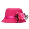 Berets Elegant Ladies Formal Fedora Bowler Hats Trendy Vintage Women Hat Imitation Girls Woolen Flower Spring Autumn Bucket Cap