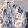 Damenjacken Tie Dye Frau Reißverschlussjacke Echter Kaninchenfellmantel Echtpelz Winterkleidung Frauen Langarm Oversize Tops Streetwear Warme Jacke 230202