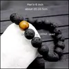 Beaded Strands Fashion Men Lava Beads Bracelets Black Volcanic Rock Tiger Eyes Energy Stone Handmade Buddha Prayer Beaded For Drop Ot9Du