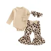Clothing Sets Infant Baby Girls Pants Set Long Sleeve Romper Leopard Print Bowknot Flare Headband 3PCS Clothes Spring Autumn Outfits 230202