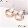 HOOP HUGGIE CRYSTAL EARRINGSHINESTONE 3 CIRCLE EARRING SIMPLE GOLD PLATED 귀 우아한 달콤한 한국 디자인 드롭 DEL OTPSQ