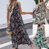 Casual Dresses Women's Summer Sleeveless Print Dress Long Female V Neck Camisole Beach Sling Coconut Leaf Boho DressCasual