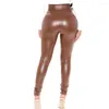 Calça feminina 2023 Cantura alta feminina elástica Slim Pu Troushers Biker Biker Couro apertado Temperamento Moda magro