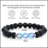 Beaded Strands 6mm Fashion Design Crystal Glass Flash Stone Bead Armband For Women Men Colorf Natural Black Matte Agate Ethnic Dro Otuhz