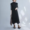 Casual Dresses Korea Style Open Split Black Knitted Sweater Dress Sleeveless Office Lady Outwear Work Slim Women Midi Autumn