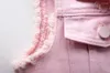 レディースベストピンクの短いデニムベスト女性シングルブレストポケットカジュアルカーディガン女性チョッキベステフェムR1458