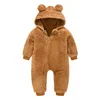 Rompers Cute Plush Bear Baby Toddler Girl Overall Jumpsuit Spring Autumn Hooded Zipper Boys Romper Infant Crawling Clothing 230202