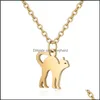 Pendant Necklaces Hight Quality Stainless Steel Cute Cat Necklace For Women Men Simple Design Pet Charm Gold Sier Chain Jewelry Drop Otntf