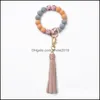 Key Rings Sile Wooden Beads Chain Mticolor Tassel Bracelet Keyring Large Circle Keychains Wristlet Jewelry 119C3 Drop Delivery Dhudz