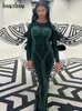 Sıradan Elbiseler Hawthaw Kadın Moda Uzun Kollu Bodycon Street Giyim Partisi Kulübü Yeşil Uzun Elbise Sonbahar Giysileri İş için Toptan Öğeler 230202