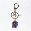 Schlüsselanhänger Lanyards Natürlicher Kristallstein Gold Wire Wrap Irregar Amethyst Quarz Achate Meditation Energie Schlüsselanhänger Anhänger Dhgarden Dhdxa