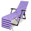 Housses de chaise Fashion Striped Beach Lounge Cover Serviette en microfibre Piscine avec poches Holidays Sun Mat