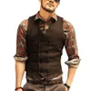 Men's Vests Men Vests Suit Vest Tweed Man Waistcoat Brown Black Groomman Wedding Clothing Jacket Victorian Style Steampunk Business 230202