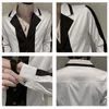 Men's Casual Shirts Social Mens Dress Shirt Spring White Black Splicing Long Sleeved Slim Fit Formal Blouse Men 4XL