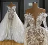 Abitidasposa Dubai Saudi Arabia Moroccan Mermaid Wedding Dresses With Detachable Train Gorgeous Pearls Lace Beading Bridal Gowns Long Sleeves Vestidos CL0065