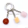 Porte-clés Irregar Cubic Natural Crytal Stone Keychains Sier Color Healing Crystals Car Decor Keyrings Keyholder For Women Me Dhgarden Dh3Tv