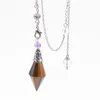 Pendant Necklaces FYSL Silver Plated Pyramid Amethysts Crtstak Link Chain Tiger Eye Stone Pendulum For Dowsing Jewelry