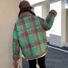 Damesjassen Plaid Motorfiets Jacket Dames Vintage Lamb Wol Korte Outerwear Vrouwelijke herfst Winter plus fluweel dikke pocket Warm jas