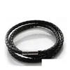 Other Bracelets Fashion Jewelry Men Black Leather Bracelet Gift Rope Pseras Punk Cord Braided Couple Drop Delivery Dh3Gr