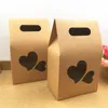 Emballage cadeau 10 pièces sac alimentaire en papier Kraft Double coeur avec poignée emballage artisanal fenêtre en PVC pour stocker de petits bonbons séchés