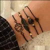 Perlenstränge 4 Teile/satz Böhmischen Lotus Armbänder Set Sommer Design Schwarz Feder Herz Charme Für Frauen Mädchen Schmuck Drop Lieferung OT5So