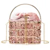 Velvet Metal Cage Evening Clutch Torba dla kobiet 2021 torebki i torebki luksusowe cekiny łańcuch wiadra ślubna ślubna 230202