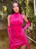 Casual Dresses Sampic Turtleneck Off Shoulder Long Sleeve Bodycon Mini Dress Women Summer Drawstring Sexig Club Party Outfit