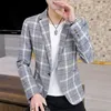 남자 양복 블레이저스 브리저스 영국의 스타일 캐주얼 슬림 핏 슈트 재킷 수컷 격자 무늬 블레이저 싱글 버튼 남자 코트 테르노 마스쿨 리노 플러스 크기 3xl 230202