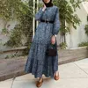Etnische kleding Moslim Islam Mode Print vrouwen Jurken Dubai Midden -Oosten Femme Dreess met riem Eid Ramadan Lady Robe Saoedi -Arabië Caftans