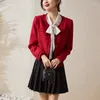 Work Dresses Elegant Fashion Two Piece Skirts Sets Women's Outfits 40% Wool Tweed Suit Tops And Pleated Mini Skirt Set Woman 2