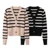 Women's Knits Autumn Casual Slim Thin Cardigans Knit Sweater V Neck Stripe Women Knitted Cardigan Single-breasted Long Sleeve Y2k Top