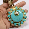 Pendant Necklaces GuaiGuai Jewelry Real Gems Stone Green Garnets Demantoids Slab Nugget Necklace Turquoises Pearl Paved Sun Flower Charms