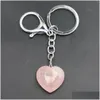 Key Rings Natural Crystal Stone Keychains Heart Shaped Rose Pink Tiger Eye Charms Chains Quartz Gifts Men Women Presents Jew Dhgarden Dhjtd