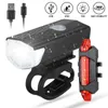 MTB voor achterste fietsverlichting set bergnacht fietsen koplamp USB LED Safety Warning Taillight Bike Accessories 0202