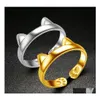 Band Rings Platinum Cute Totoro Open Code Imitation 925 Sterling Sier Color Jewelry Wholesale Cat Ear Ring Drop Delivery Dhxu4