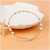 Braccialetti di filo di perle d'acqua dolce con perline Braccialetti di perle di colore bianco rosa viola naturale Perle di riso placcato oro per gioielli da donna Drop Delive Dh1Nw