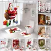 Shower Curtains Curtain Set Bath Mat Waterproof Polyester Material Santa Claus Tree Snowman Fireplace Pattern Bathroom Decorations