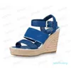 Designer de mode Femmes Starboard Wedge Sandal Naturel Erforated Tressé Classique Espadrilles En Cuir Talons Hauts Plage Sandale Plate-Forme Chaussures 86