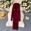 Casual Dresses 2023 Auutmn Winter Bodycon Dress Women Long Sleeve Sweater Sexy Party Ladies Elegant Hollow Out Knit Midi1