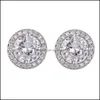 Stud Fashion Crystal Earrings Cz Zircon Romantic Round Gold Sier Colors Earring For Elegant Girls Women Drop Delivery Jewelry Otug4