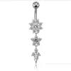 Navel Bell Button Rings New Indian Dangle Belly Bars Gold Piercing Crystal Flower Body Jewelry Gd333 L Drop Delivery Dhaob