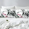 Conjuntos de ropa de cama Erosebridal Flor de cerezo Funda nórdica Edredón de bambú Hojas Edredón de rama Tamaño doble Cultura asiática Estilo de tinta Beddi